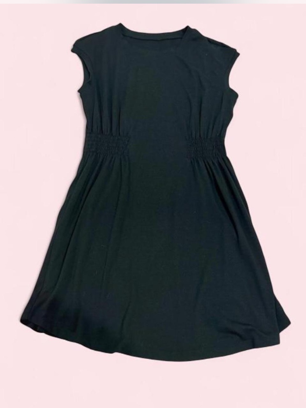 Black Cap-Sleeve Waist-Detail Dress